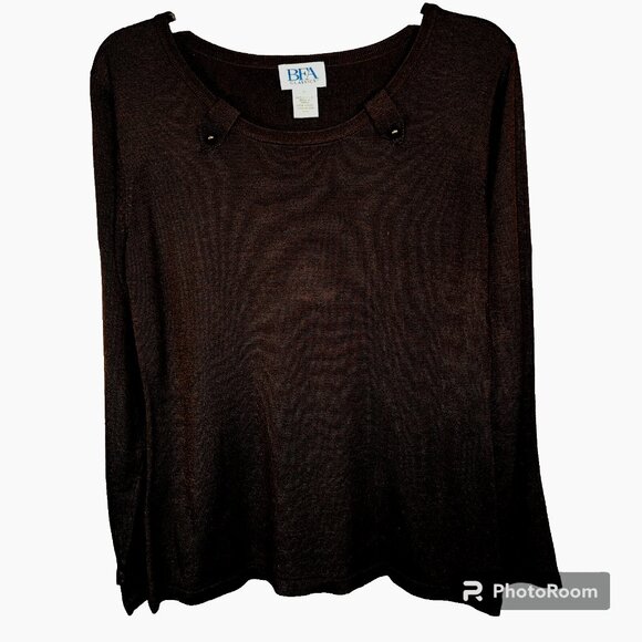 VTG BFA Classics Brown Knit Scoop Neck Sweater M Grandmacore Cozy Pullover - Picture 1 of 5